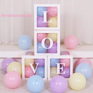 Set of 4 Clear 9.85-Inch BABY/LOVE Letter Boxes - Versatile Transparent Block Boxes for Balloon Displays at Birthdays, Confession Proposals & Gender Reveal Events, Perfect Party Decor (Balloons Not Included)