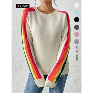 Women's Colorblock Striped Sweater, Casual Long Sleeve Jumper for Spring & Fall, Fashion Women's Knitwear for Daily Wear, Soft Tops