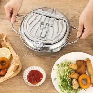 A Cooking Pot, Tempura Fryer, 304 Stainless Steel Fryer with Lid and Thermometer, Japanese-style Frying Pan, suitable for chicken, shrimp, French fries, etc