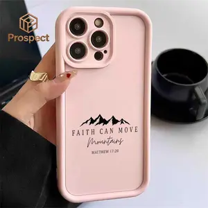 Light Pink Minimal Mountain "Faith Can Move Mountains" Bible Verse Phone Case , For Galaxy S25, S24, S23, S22, S21 PLUS, FE And Ultra,Galaxy A33 Compatible With For Iphone17 Pro Max, 16, 15, 14 And 13. It Makes A Perfect Gift For Birthdays, Holidays,