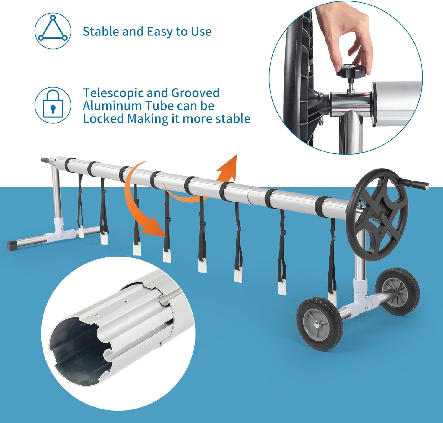 VINGLI 18 Feet Solar Cover Reel Set for Inground Swimming Pool - Aluminum Blanket Reel (18ft)