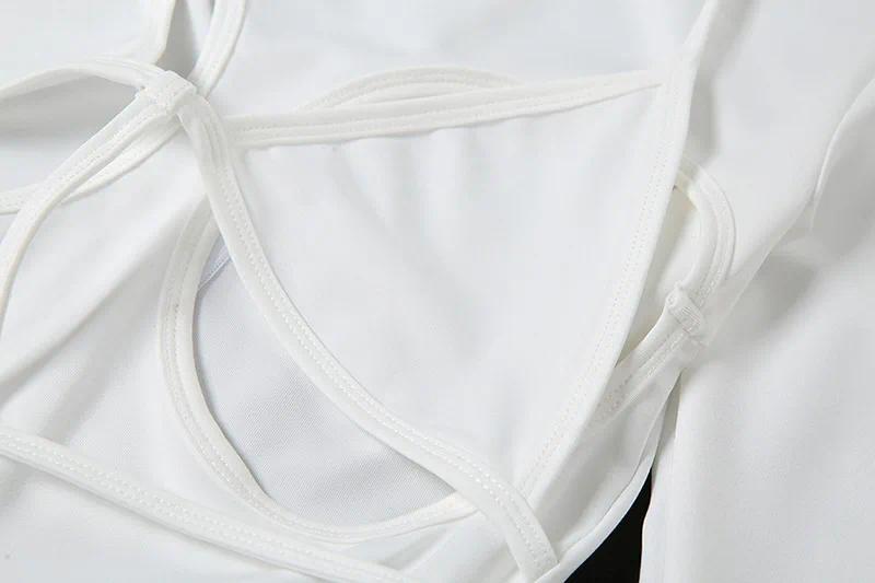 Bandage Hollow Out Long Sleeve Skinny Rompers Womens Jumpsuit Fashion Sporty Workout Active Wear White Autumn Jumpsuits