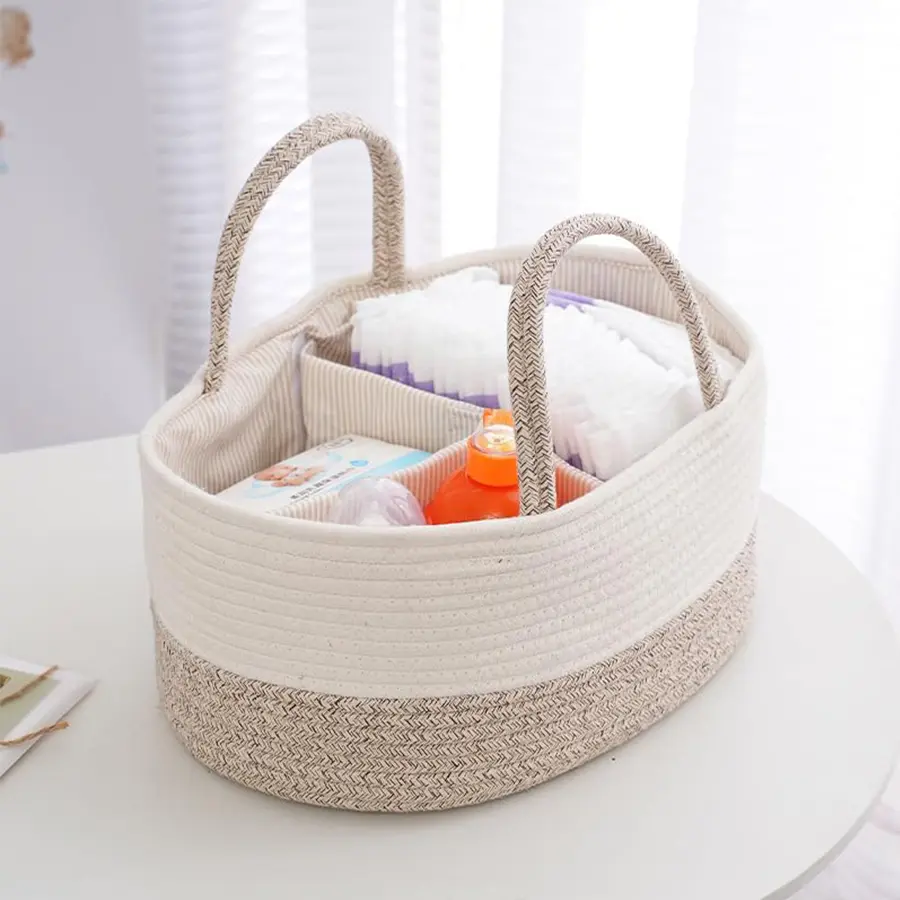 Baby Diaper Storage Basket, Toy Organizer Bin, Woven Compartment Detachable Portable, Nursery Essentials, Nursery Baskets, Baby Care Accessories, Removable Basket, Playroom Kidsroom Organizer