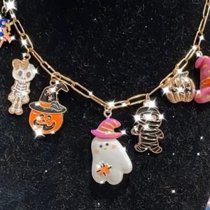 Trick-or-Treat Party Ghost Halloween Charmed Necklace for Women Custom Charm Jewelry Paperclip Gold Necklace Design Fashion Lobster Clasp Cute Trendy Shine Metal Coating