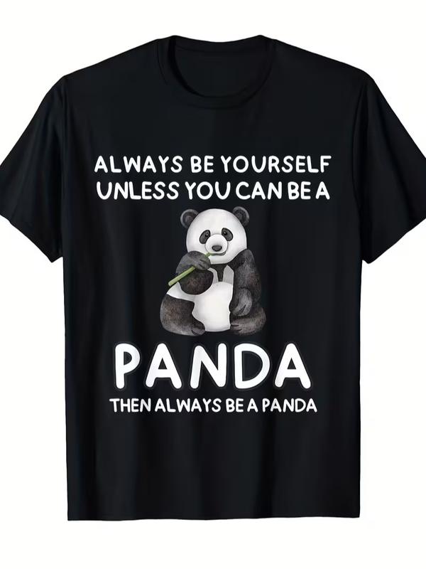 Men's Regular Fit Humorous Panda Print Graphic Short-Sleeve T-Shirt - Casual Menswear Top, Comfortable, Ideal for Day Wear, Gym Activities