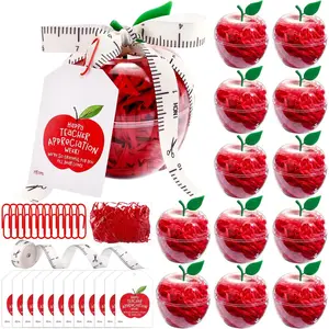 Briwooody 12 Sets Clear Apple Gift Boxes for Teacher Appreciation Week, Plastic Candy Containers Bulk with Tags, Thank You Teacher Gifts for Staff Classroom Party Favors