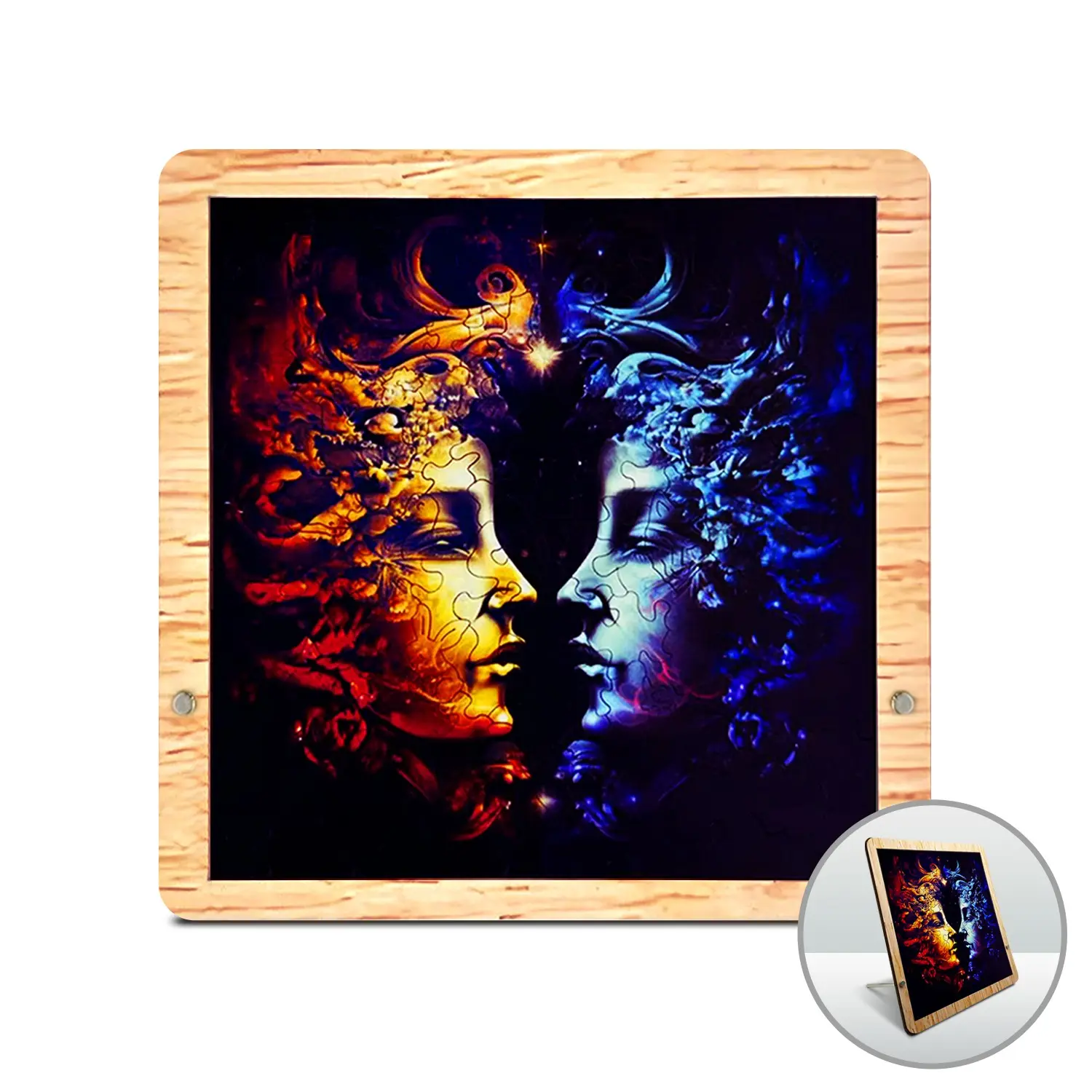 Large Wooden Puzzles, Yin-Yang figure Jigsaw Puzzles 174 Pieces with Wooden Frame, Unique Shaped Wooden Puzzle for Adults, Ghristmas Gift Family Game Home Decor