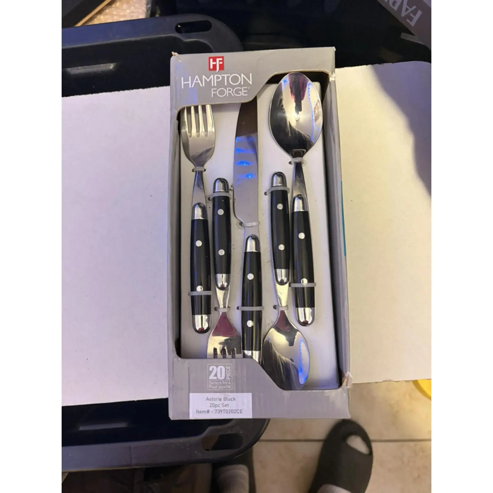 Hampton Forge Astoria Black 20-Piece Flatware Set with Stainless Steel Utensils and Riveted Black Handles