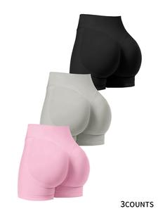 women's solid color seamless sports shorts, breathable comfortable skinny shorts for yoga gym workout running, ladies sportswear for all seasons, gym clothing, activewear, workout clothes women, short sports leggings, skinny shorts set