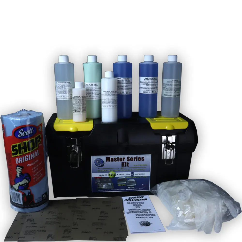 Commercial Series Headlight Restoration Kit with Patented Process, Reusable Tool Box and Car Paint Care Maintenance Solutions for Car Owners, Headlamp Restoration