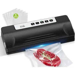 Vacuum Sealer Machine for , Multi-Functional  Sealer, Automatic Operation Mode, Commercial Grade, Compact Design, with 5 Vacuum Bags, Black-