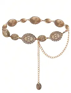 Women's Vintage Gold Western Concho Chain Belt - Boho Engraved Metal Adjustable Waist Belt, Party Gift for Jeans, Festival Outfits, Sister Gift