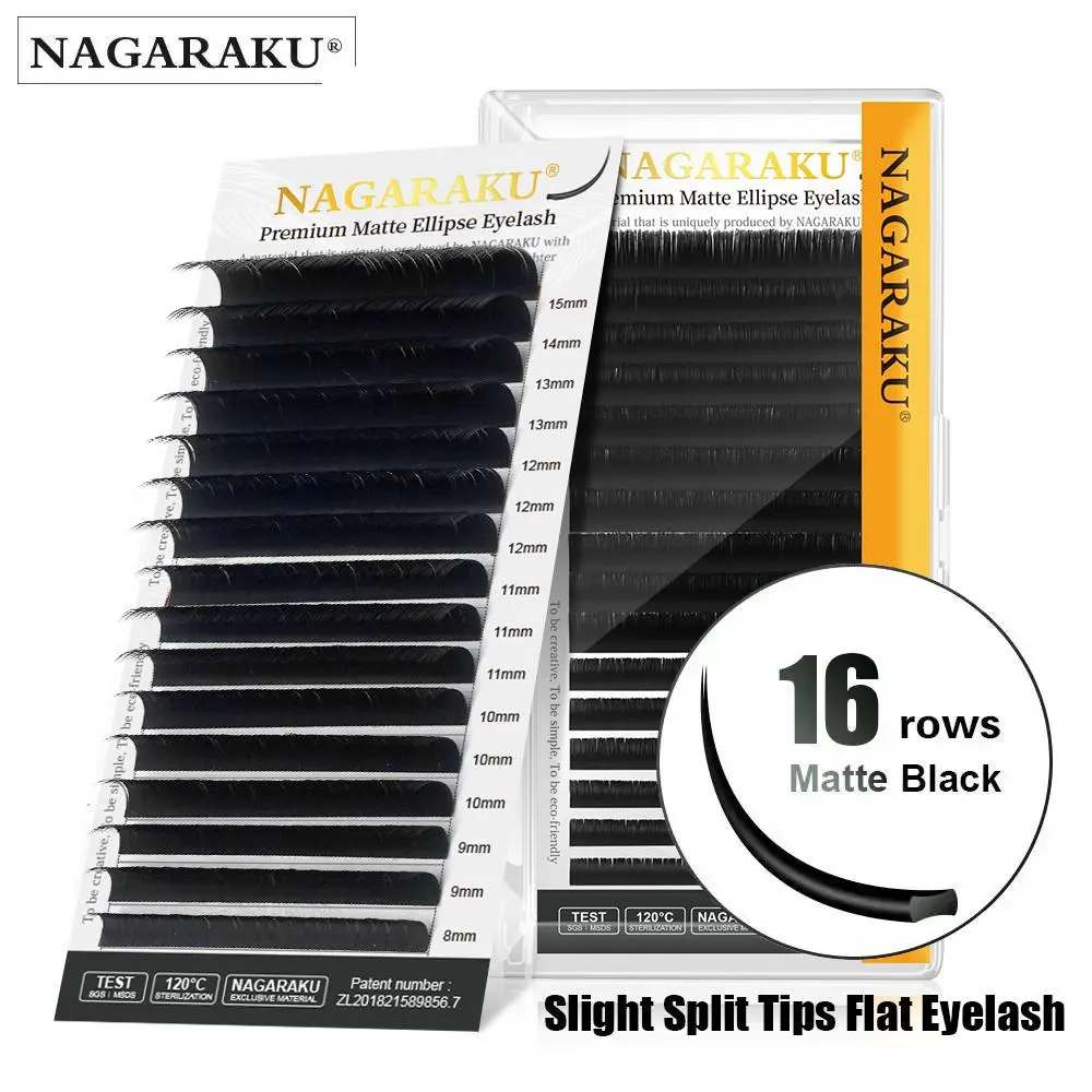 NAGARAKU Flat Split Tips Ellipse Shape Natural Light Faux Eyelashes Dark Black Eyelash Matte 2026 New