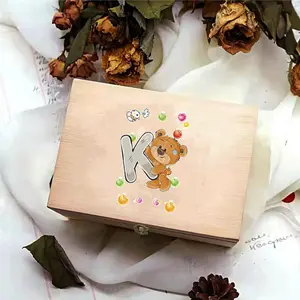 Vintage Wooden Storage Box with Bear Pattern, 1 Count Wooden Box with Metal Buckle, Flip Cover Jewelry Organizer, Home Organizer for Jewelry