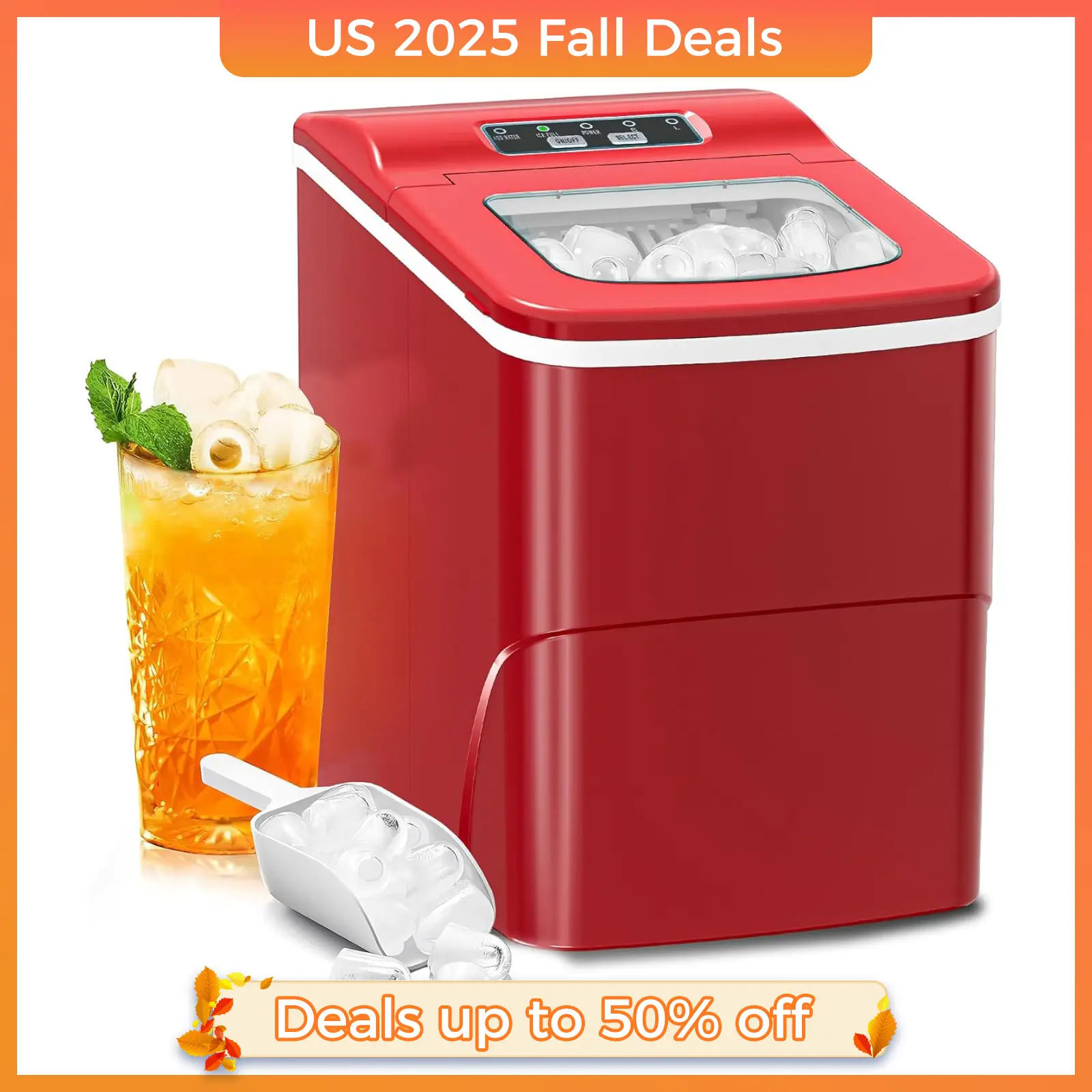 Ice Makers Countertop with Self-Cleaning, 26lbs/24hrs, 9 Cubes Ready in 6 Mins, Portable Ice Machine with 2 Sizes Bullet Ice/Ice Scoop/Basket for Home