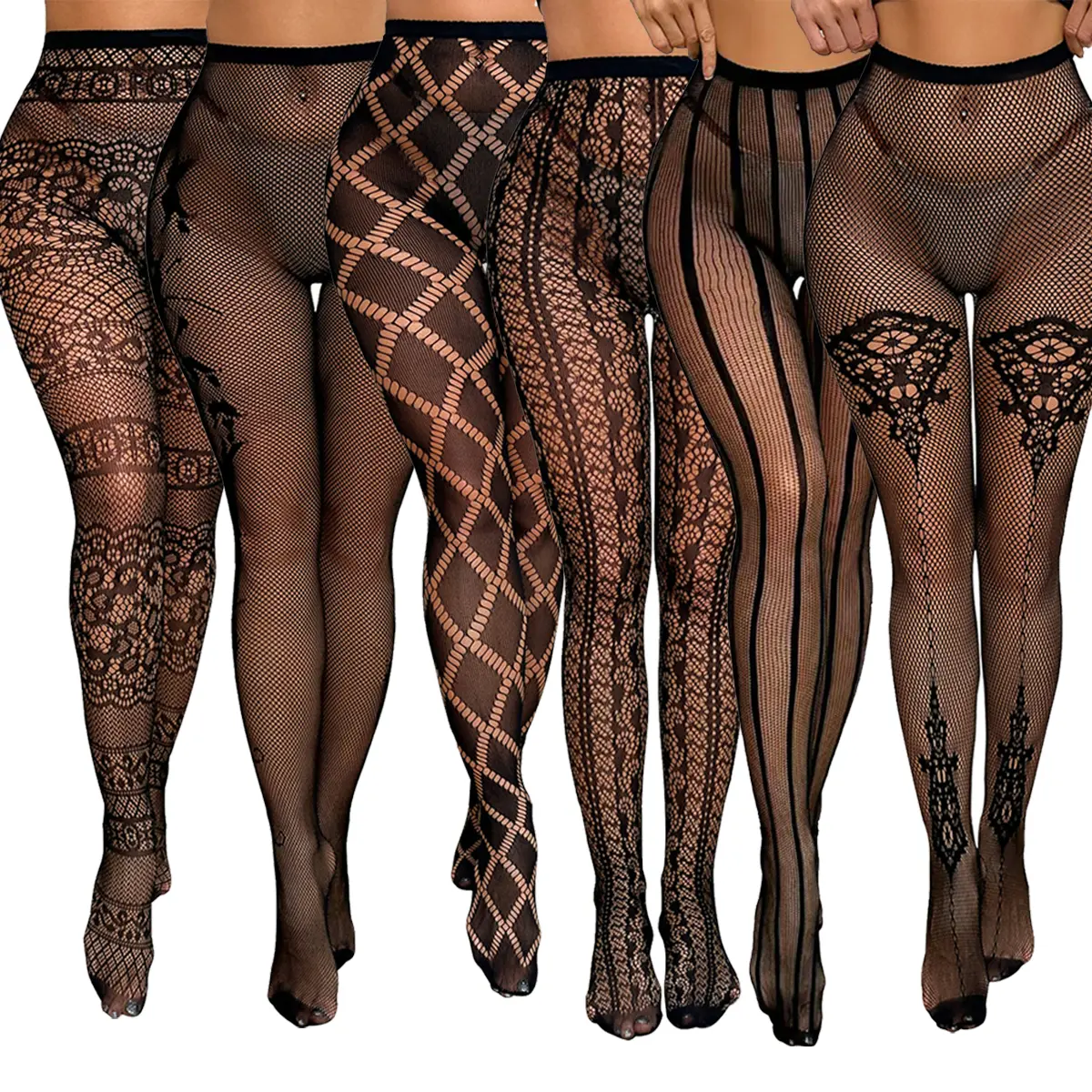6PCS Fishnet Stockings Bundle – High Waist Suspender Style Tights | Lightweight Stretch Mesh Set