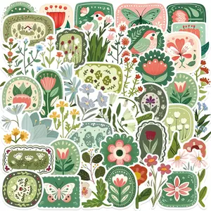 50 Vintage Floral Graffiti Stickers, Art Stickers, Clear Eco-Friendly Notebook Water Cup Decor, Waterproof Stickers for DIY Projects
