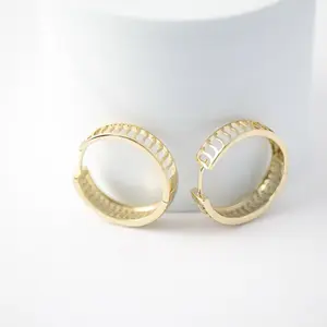 14K Gold Plated Hoop Earrings 5mm CZ Diamond Cut Elegant Hoops 25mm for Women's Fashion Jewelry