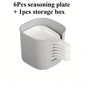 7Pcs(6 Seasoning Plates + 1 Storage Box) Reusable Dipping Sauce Bowls Set, Portable Condiment Dishes for Hot Pot BBQ Party Kitchen Storage Organizer