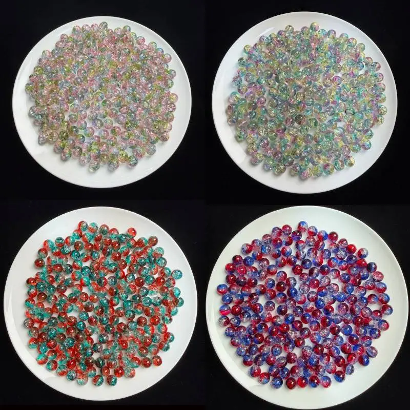 60g 10mm Transparent Crack Glass Beads Loose Beads for Summer DIY Homemade Bracelet Necklace Jewelry Craft Supplies