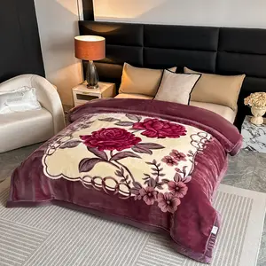 Vintage Style Raschel Blanket, Throw Blanket, Floral Print Blanket, Soft Cozy Blanket, Ultra Soft Reversible Floral Pattern, Soft Warm Throw, All Seasons Use, Modern Flower Theme, Polyester Fiber