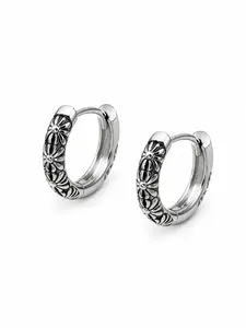 Unisex 925 Silver Color Retro Cross Engraved Hoops, Streetwear Punk Earrings, All Seasons Alloy Chain, All over Print Style
