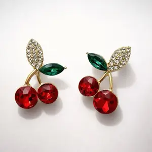 Cherry Earrings Featuring beautiful Green, Red or Pink rhinestones