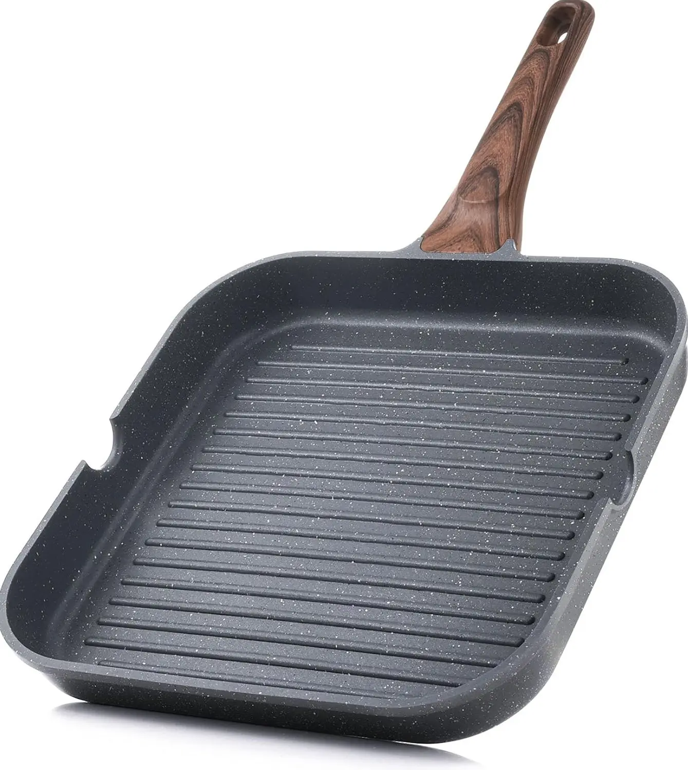 Nonstick Grill Pan for Stove Top – Square Griddle Pan with Pour Spouts, Large Cooking Surface Skillet for Indoor Outdoor Cooking, 9.5 Inch
