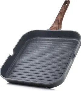 Nonstick Grill Pan for Stove Top – Square Griddle Pan with Pour Spouts, Large Cooking Surface Skillet for Indoor Outdoor Cooking, 9.5 Inch