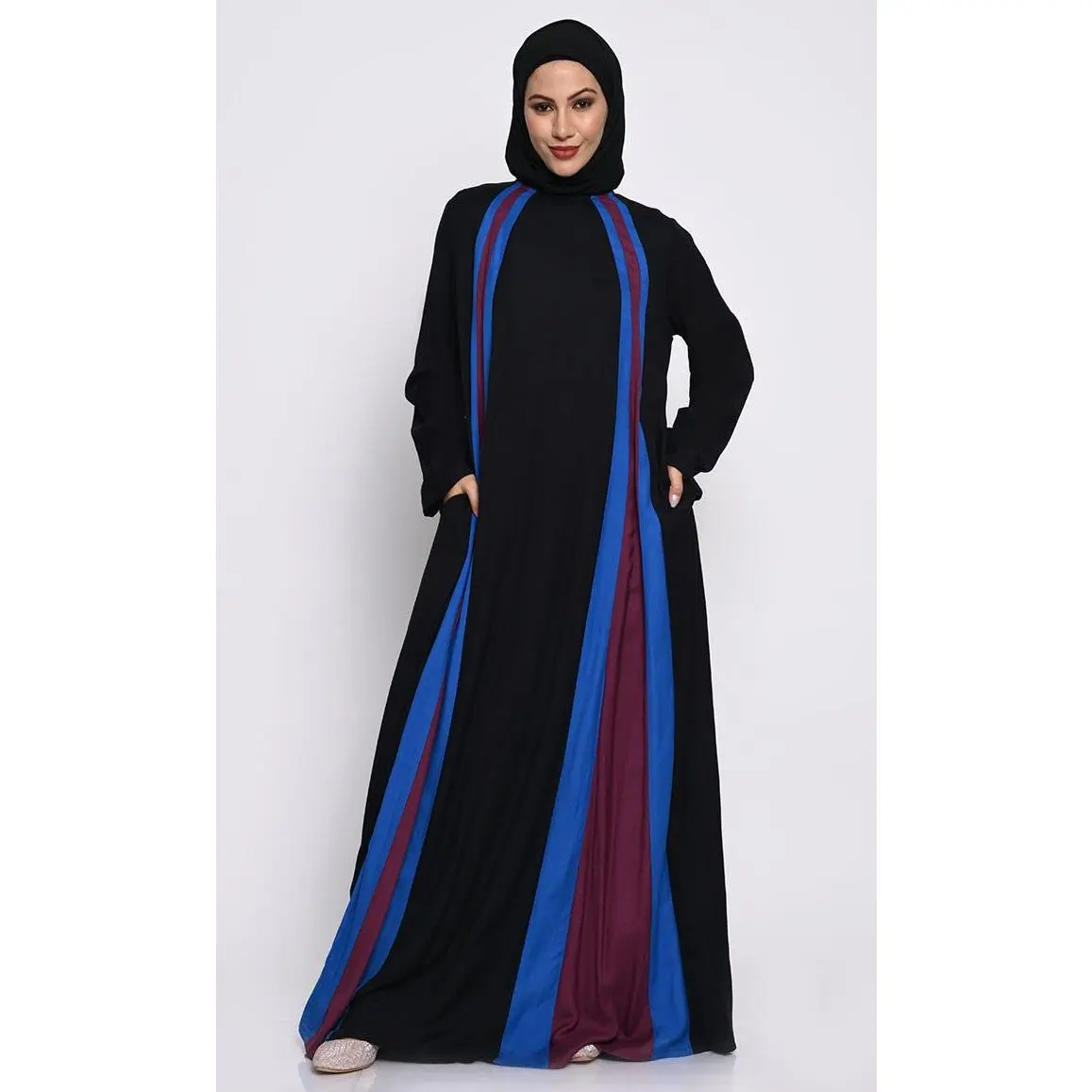 Flared Rayon Fabric Abaya with Full Sleeves and Side Pockets