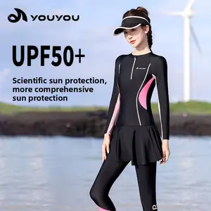 2026 Summer Women’s Conservative Swimwear UPF 50+ Long Sleeve Rash Guard Set – Full Coverage Tummy Control Two Piece Bathing Suits for Beach, Pool, Cruise