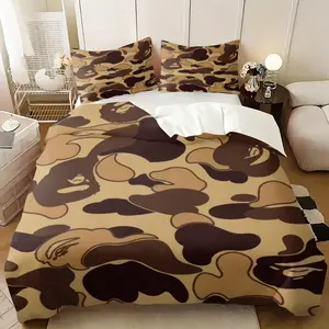 APE  Tan Brown Desert Camouflage Camo Print Themed Duvet Cover Set, Including 1 Duvet Cover & 1-2 Pillowcases, Soft Microfiber, Soft Comfortable, Street Style Bedroom Decoration, Gift for Camouflage Lovers & Streetwear Hypebeast Fans