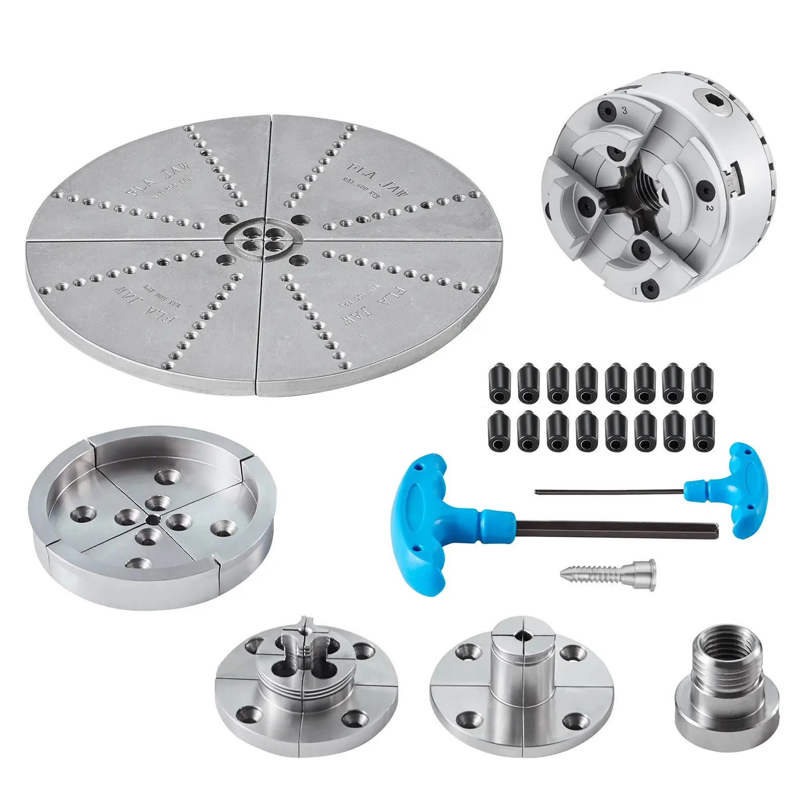 VEVOR KP965 4-Jaw Self-Centering Metal Lathe Chuck, 3.75in Diameter with 5 Jaw Sets, Woodworking Accessory for Round Plates, Vases, Precision Machining