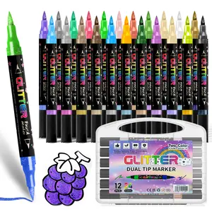 12/24Dual-Tip Paint Markers Set,Double Ended Drawing Art Pens For ,Ceramic,Wood,Canvas,Plastic,Glass,Stone,DIY Crafts Gift,egg decorations,The best Halloween gift  painting