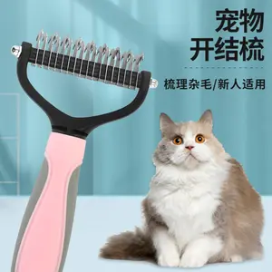 2 in 1 Pet Tangle Remover Comb Double Sided Stainless Steel for Dogs Cats Safe Dematting Brush for Pain Free Grooming