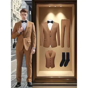 Men’s 4-Piece Tuxedo Suit Set – Blazer, Vest, Pants & Socks | One-Button Lapel Formal Outfit for Wedding, Business, Party & Banquet