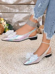New Laser Bow Sandals, Eye-Catching Colorful Design, Elegant Pointed Toe, Low Heel Comfortable Walk, Sweet Cool Atmosphere