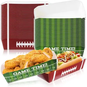 50 Pcs 7" Football Hot Dog Trays Football Disposable Paper Trays Food Nacho Boats Game Day Football Serveware Football Theme Food Tray Snack Party Baskets