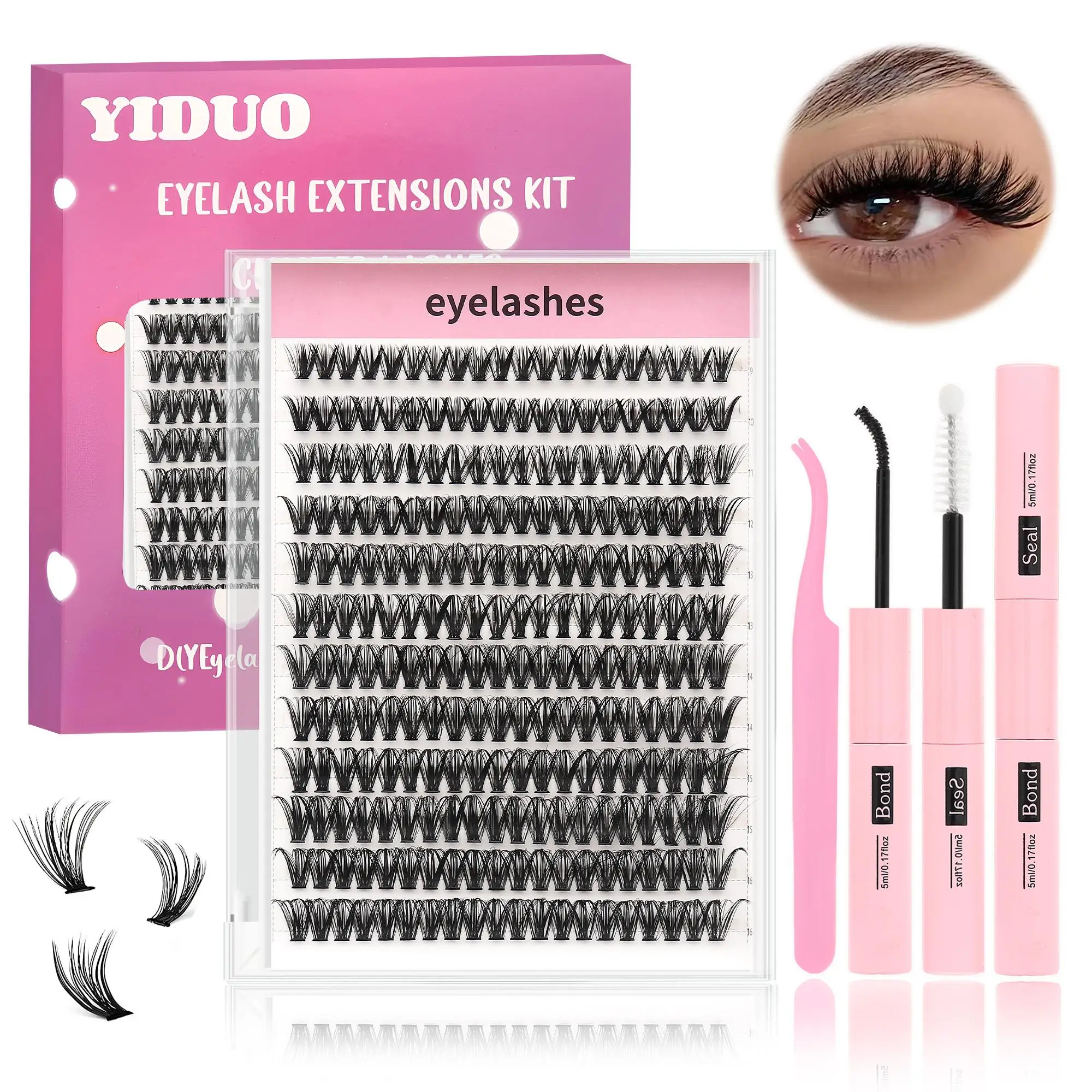 DIY False Eyelashes for Eyelash Extension, 1/2/3 Sets Lightweight Individual False Eyelashes & Eyelash Grafting Tool & Applicator Tool, Professional E
