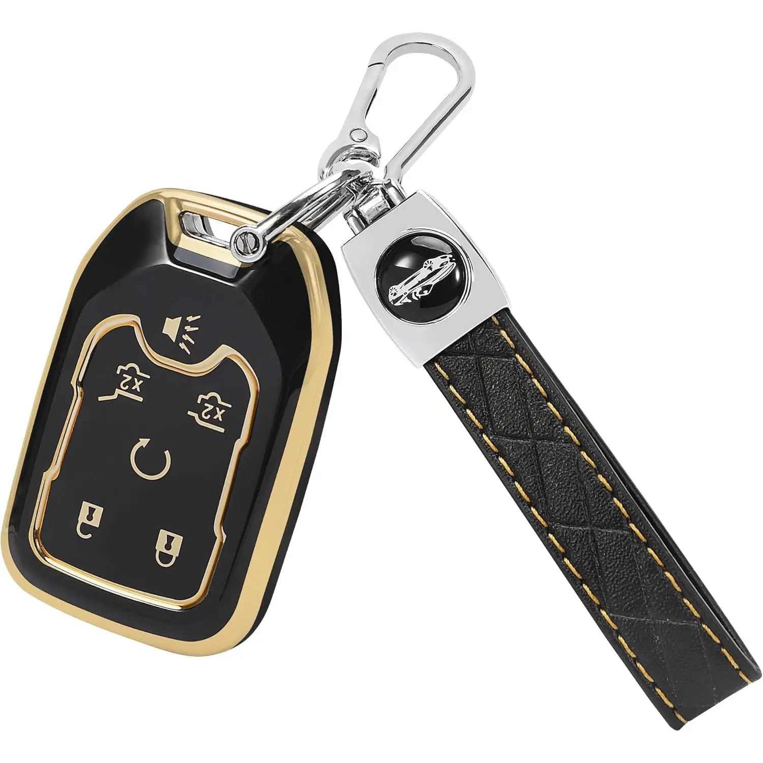 for GMC Key Fob Cover with Keychain, 6 Buttons Soft TPU Key Fob Protector Compatible with 2015 2016 2017 2018 2019 2020 GMC Yukon Chevy Suburban Tahoe Car Key Cover, Black