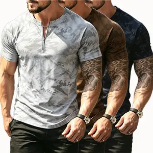 Men’s classic zip polo shirt, stylish casual golf-style top, men’s classic short-sleeve polo shirt, breathable slim-fit V-neck short-sleeve T-shirt, summer tropical-style short-sleeve apparel, camouflage print design, suitable for sports and everyday casu