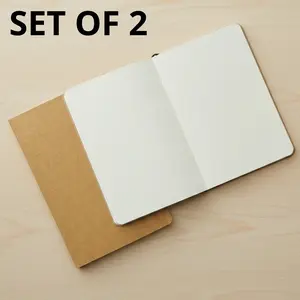 2 Pcs A5 Kraft Paper Notebooks Set 📔 8.3x5.5 Inch Soft Cover Portable Notebook Journal Workbook | 60 Pages Each | Lined/Blank/Grid/Dotted Options | Value Pack for Students & Travelers