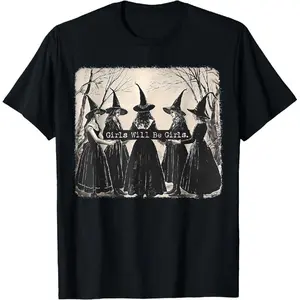 [100% Cotton Printing] Girl Will Be Girl Witch Halloween T-Shirt concentration  merch Men's Crew Neck Halloween T-Shirt Crew Neck Tee Organic Cotton Soft Tee