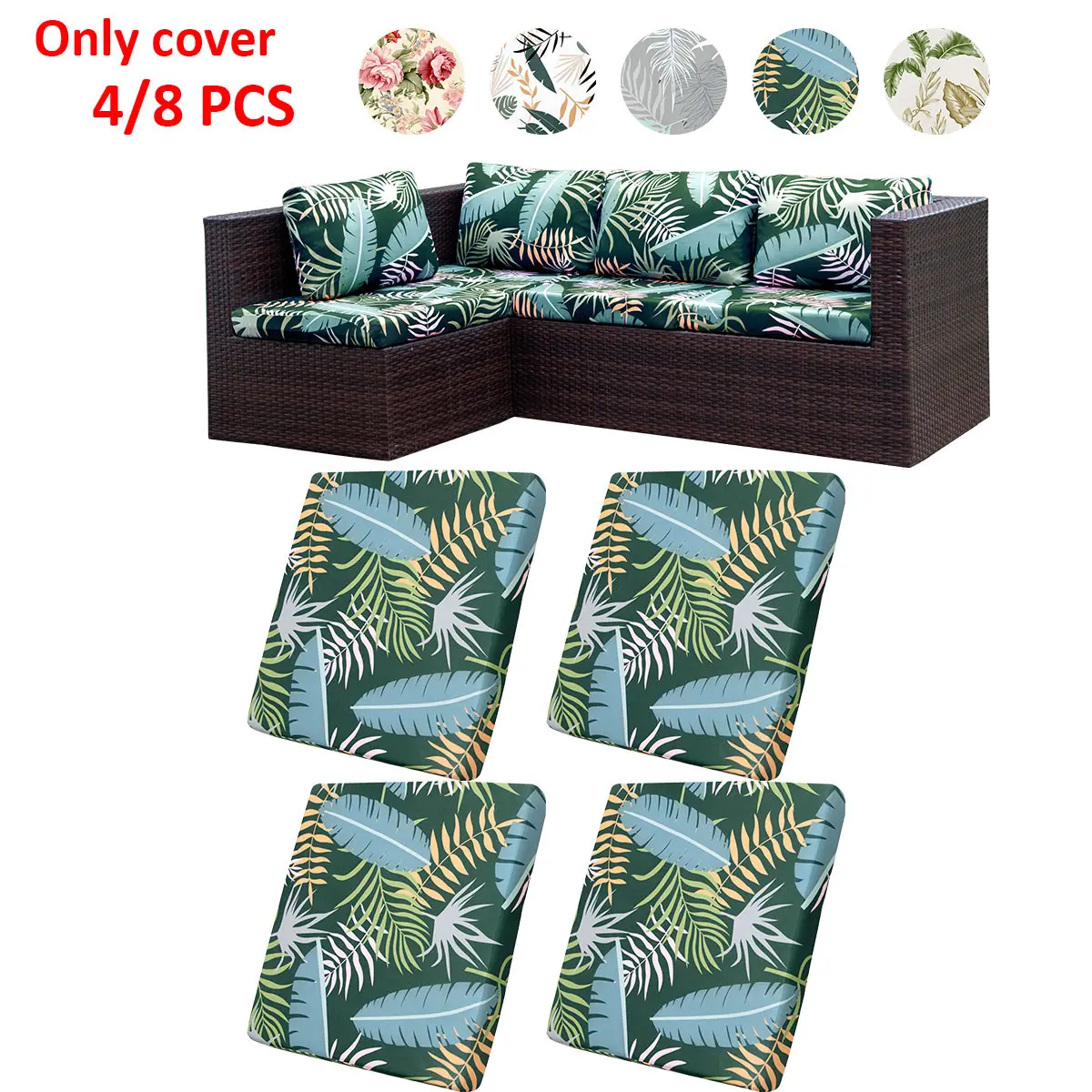 Printed Single Seat Sofa Cushion Covers Set of 4/8, Outdoor Patio Sofa Cushion Covers, Outdoor Cushion Slipcovers, Elastic Stretch, Sofa Cushion Protector, Cushion Covers for Couches and Sofas