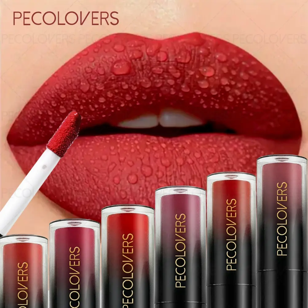 6pcs/set Sexy Red Lip Gloss, Matte, Non-drying, Silky Smooth, Gentle and Delicate, Ideal Christmas Gift, Suitable for All Skin Types,