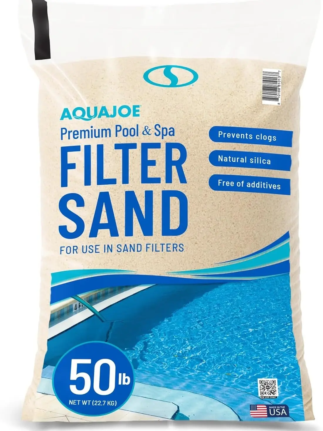 Aqua Joe Premium Pool & Spa Filter Sand, Natural Silica, 50 Lb Bag - Above Ground & Inground Swimming Pool System Accessory - Care, Cleaning & Maintenance, FLTSAND50