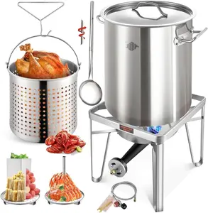 ARC 52QT Stainless Steel Turkey Fryer Pot with 36" Large Spoon, Propane Burners Kit, Tamale Steamer Pot with Basket, Steamer Rack, for Outdoor Cooking, Seafood Boil, Crawfish Boil, Home Brewing