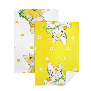 2Pcs Decorative Guest Towels, Spring Floral Tulip & Funny Cat with Glasses Hand Towels, Absorbent Microfiber Dish Cloths for Kitchen & Bathroom, 16x24 Inch