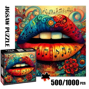 1pc 1000 piece adult puzzle 58x58cm Colorful Lips with Musical Notes and Flowers500 pieces paper jigsaw puzzle suitable for DIY creative games for adults and families, birthday and holiday stress rel