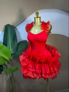 QFAF Women's Sleeveless Ruffled Hem Strap U-Neck Fitted A-Line Mini Dress, Womenswear Sexy Street Style Birthday Party Evening Fashion Dress